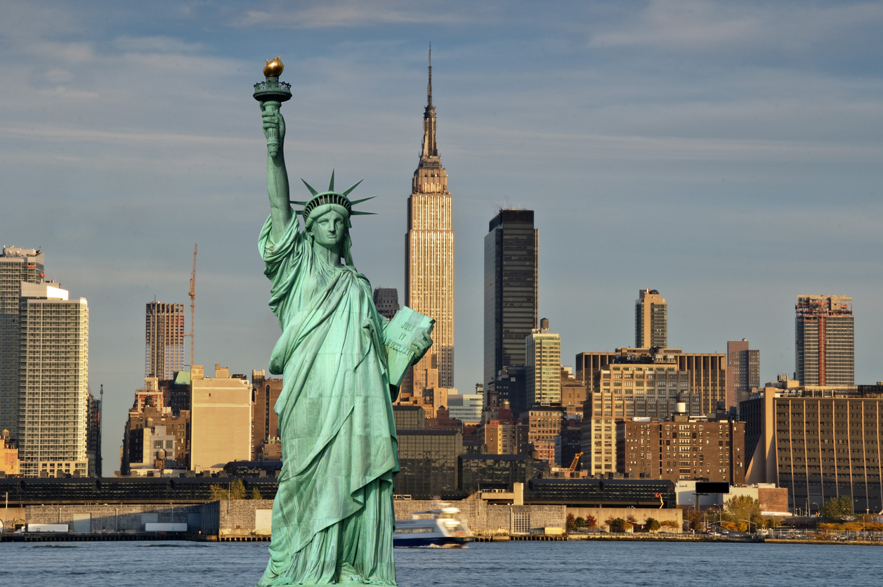new york empire state building and statue of liberty new york cityscape skyline empire state building and statue of liberty